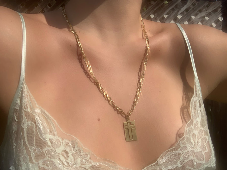 Gold Chain with Cross Plate