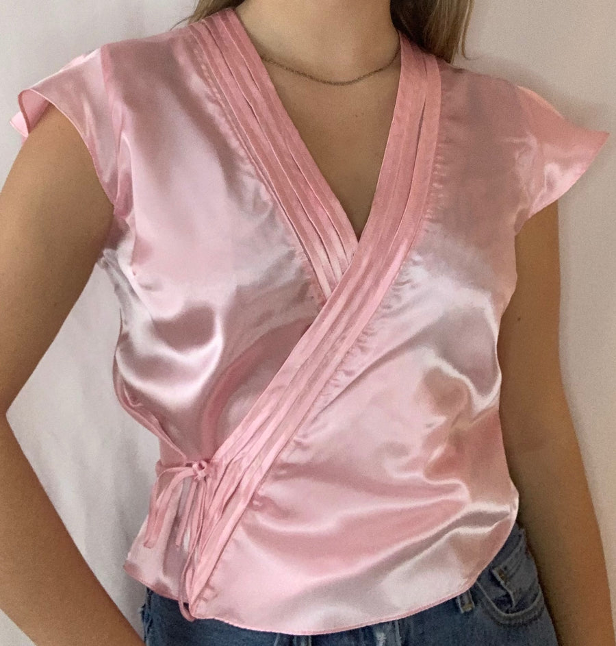 Pink Satin Wrap Top